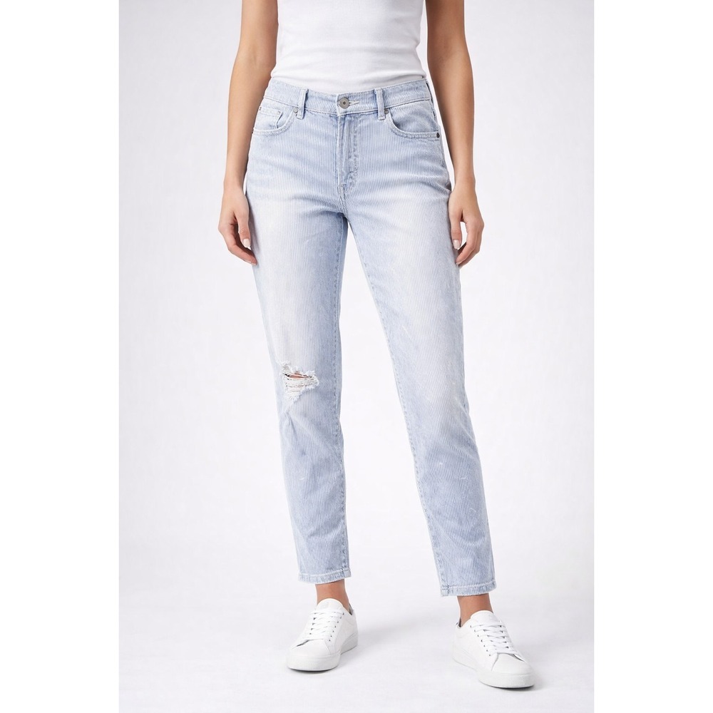 Loft Relaxed Skinny Distressed Railroad Striped Jeans Women's size 28/6 P